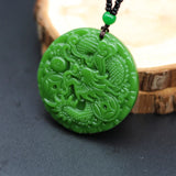 Carved Money Dragon Green Jade Pendant Necklace Chinese Charm Jewelry