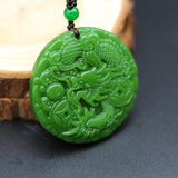 Carved Money Dragon Green Jade Pendant Necklace Chinese Charm Jewelry