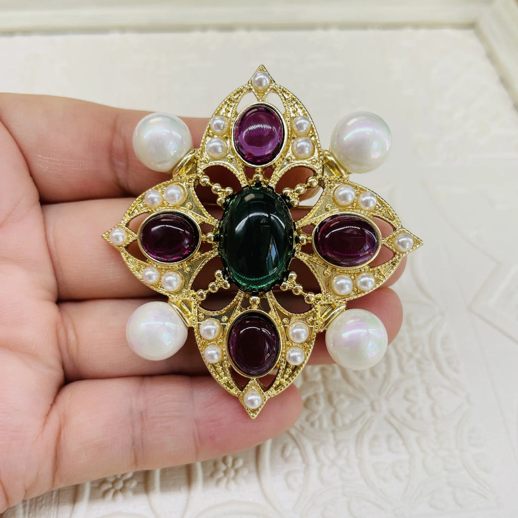 Byzantine Multicolor Pearl Brooch Pendant