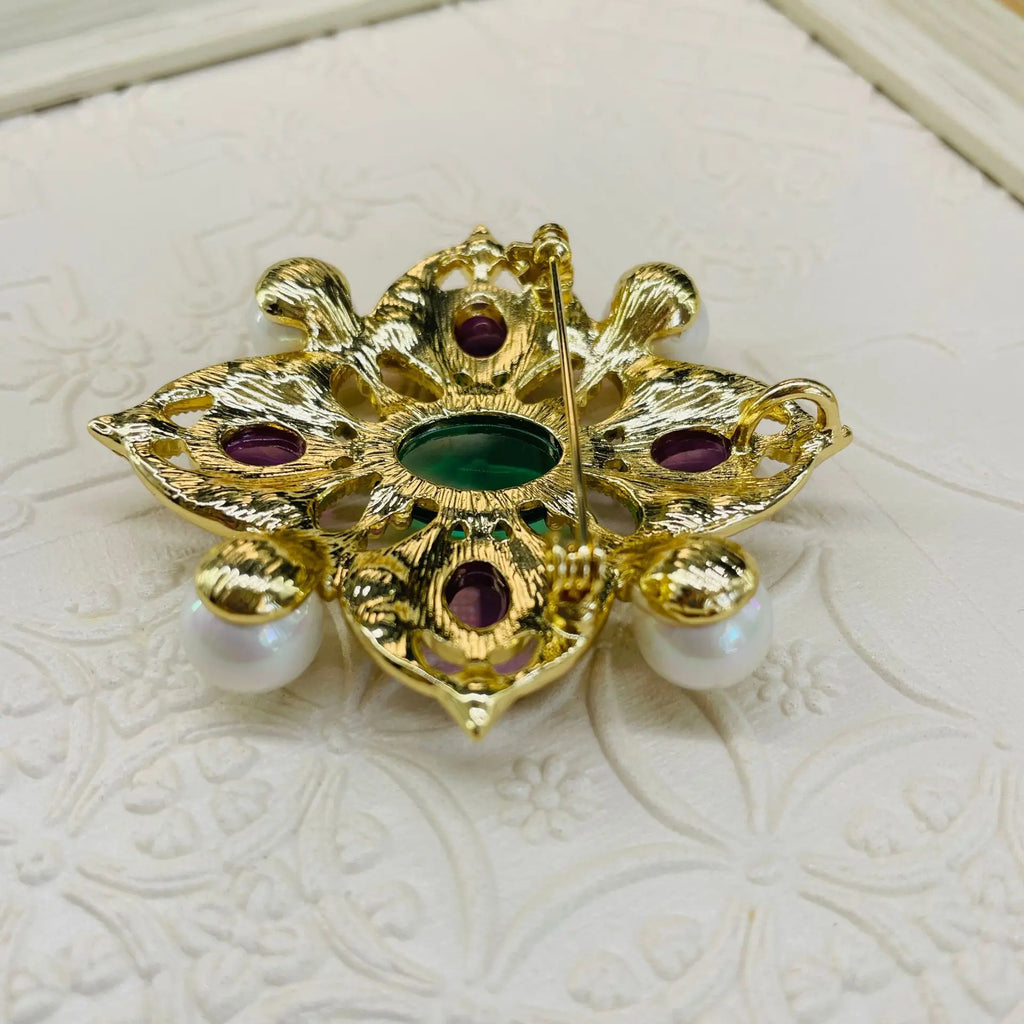 Byzantine Multicolor Pearl Brooch Pendant