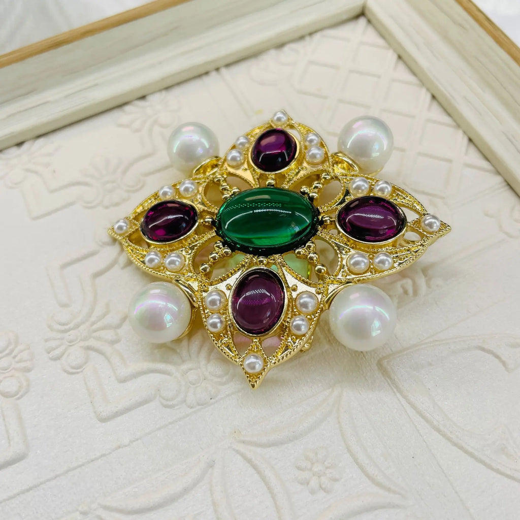 Byzantine Multicolor Pearl Brooch Pendant
