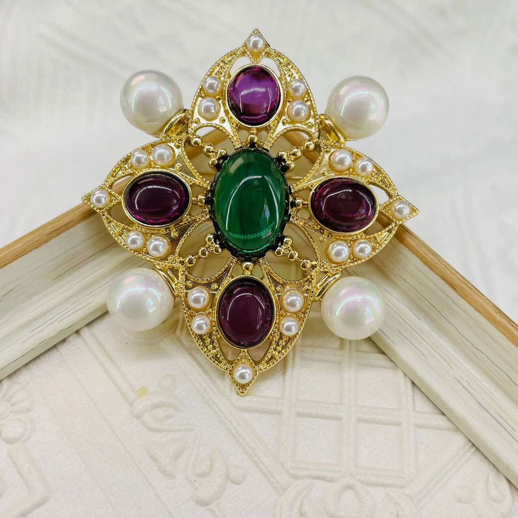 Byzantine Multicolor Pearl Brooch Pendant