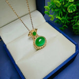 Carved Green Jade Blessing Bag Pendant Love Necklace Charm Jadeite Jewelry