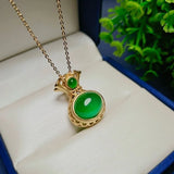 Carved Green Jade Blessing Bag Pendant Love Necklace Charm Jadeite Jewelry