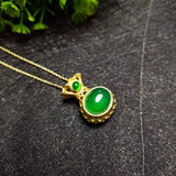 Carved Green Jade Blessing Bag Pendant Love Necklace Charm Jadeite Jewelry
