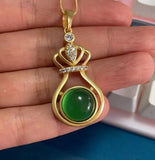 Carved Green Jade Flowers Pendant Chinese Love Necklace Charm Jadeite