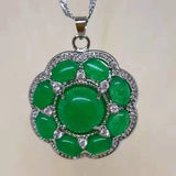 Carved Green Jade Flowers Pendant Chinese Love Necklace Charm Jadeite