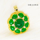 Carved Green Jade Flowers Pendant Chinese Love Necklace Charm Jadeite