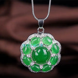 Carved Green Jade Flowers Pendant Chinese Love Necklace Charm Jadeite