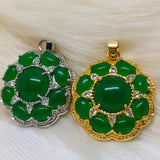 Carved Green Jade Flowers Pendant Chinese Love Necklace Charm Jadeite