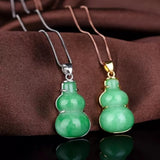 Green Jade Gourd Pendant Chinese Love Necklace Charm Jadeite