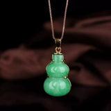 Green Jade Gourd Pendant Chinese Love Necklace Charm Jadeite