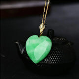 Green Jade Heart Pendant Chinese Love Necklace Charm Jadeite Lucky Amulet