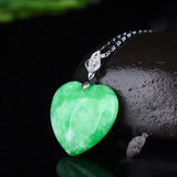 Green Jade Heart Pendant Chinese Love Necklace Charm Jadeite Lucky Amulet