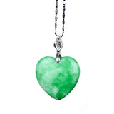 Green Jade Heart Pendant Chinese Love Necklace Charm Jadeite Lucky Amulet