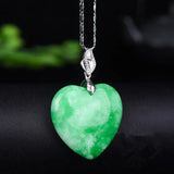 Green Jade Heart Pendant Chinese Love Necklace Charm Jadeite Lucky Amulet