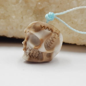Natural Stone Tibetan Two Eye Dzi Bead Agate Skull Earrings