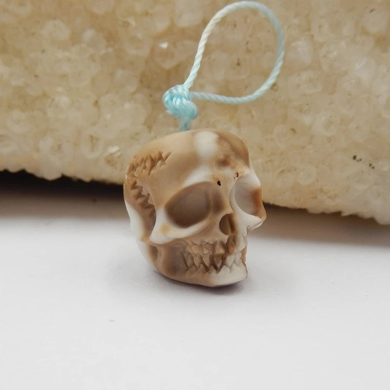Natural Stone Tibetan Two Eye Dzi Bead Agate Skull Earrings