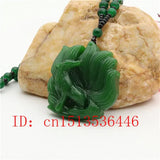 Nine-tailed Fox Jade Pendant Green Beads Necklace Charm Lucky Amulet