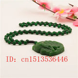 Nine-tailed Fox Jade Pendant Green Beads Necklace Charm Lucky Amulet