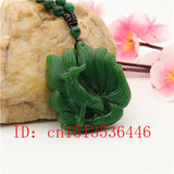 Nine-tailed Fox Jade Pendant Green Beads Necklace Charm Lucky Amulet