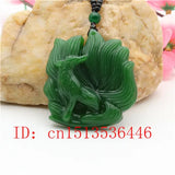 Nine-tailed Fox Jade Pendant Green Beads Necklace Charm Lucky Amulet