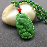Peacock Jade Pendant Chinese Green Beads Necklace Charm Jadeite Jewellery