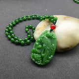 Peacock Jade Pendant Chinese Green Beads Necklace Charm Jadeite Jewellery
