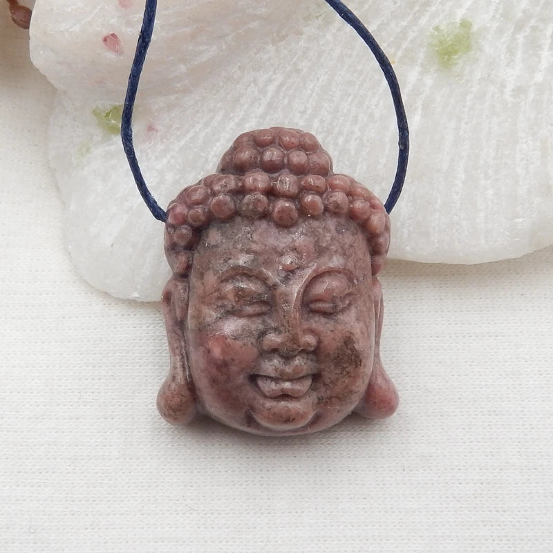 Carved Purple Lace Agate Buddha Head Pendant Bead