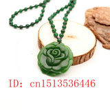 Carved Rose Jade Pendant Necklace Chinese Green Beads Jadeite Amulet