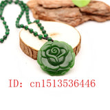 Carved Rose Jade Pendant Necklace Chinese Green Beads Jadeite Amulet