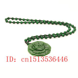 Carved Rose Jade Pendant Necklace Chinese Green Beads Jadeite Amulet
