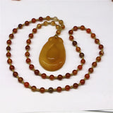 Carved Ruyi Pendant Agate Ganoderma Necklace Charm Jewelry
