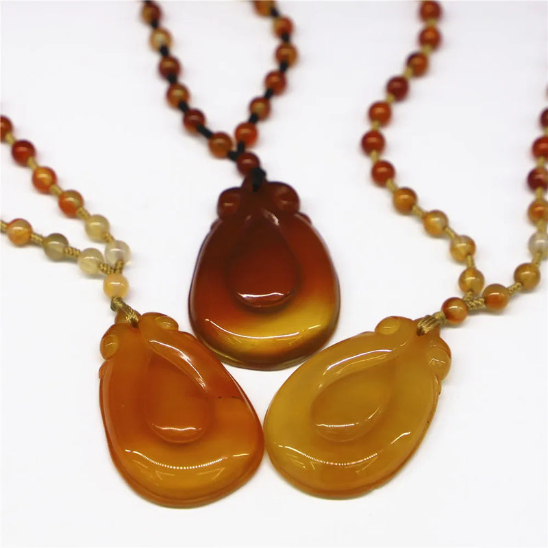 Carved Ruyi Pendant Agate Ganoderma Necklace Charm Jewelry