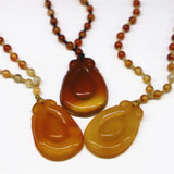 Carved Ruyi Pendant Agate Ganoderma Necklace Charm Jewelry