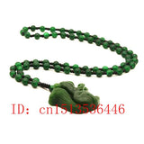 Carved Squirrel Jade Pendant Chinese Green Beads Necklace Charm Jadeite
