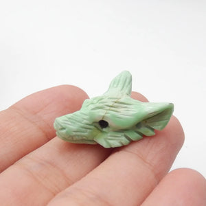 Carved Wolf Green Turquoise Gemstone Pendant