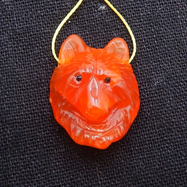 Carved Wolf Head Red Agate Gemstone Pendant Bead 25x20x12mm