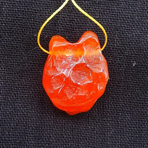 Carved Wolf Head Red Agate Gemstone Pendant Bead 25x20x12mm