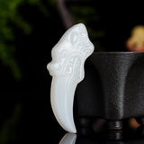 Wolf Tooth Jade Pendant Necklace Hand-Carved Amulet for Women Men