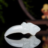 Wolf Tooth Jade Pendant Necklace Hand-Carved Amulet for Women Men