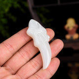 Wolf Tooth Jade Pendant Necklace Hand-Carved Amulet for Women Men