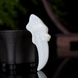 Wolf Tooth Jade Pendant Necklace Hand-Carved Amulet for Women Men