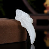 Wolf Tooth Jade Pendant Necklace Hand-Carved Amulet for Women Men