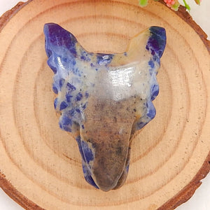 Wolf Head Carved African Sodalite Pendant Bead 42x30x15mm