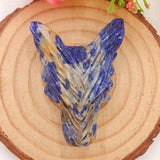 Wolf Head Carved African Sodalite Pendant Bead 42x30x15mm