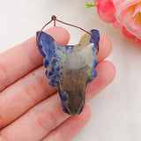Wolf Head Carved African Sodalite Pendant Bead 42x30x15mm