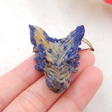 Wolf Head Carved African Sodalite Pendant Bead 42x30x15mm