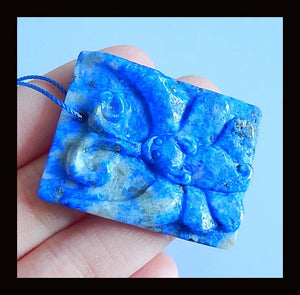 Carved Butterfly Lapis Lazuli Pendant Gemstone 39x30x6mm