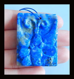 Carved Butterfly Lapis Lazuli Pendant Gemstone 39x30x6mm